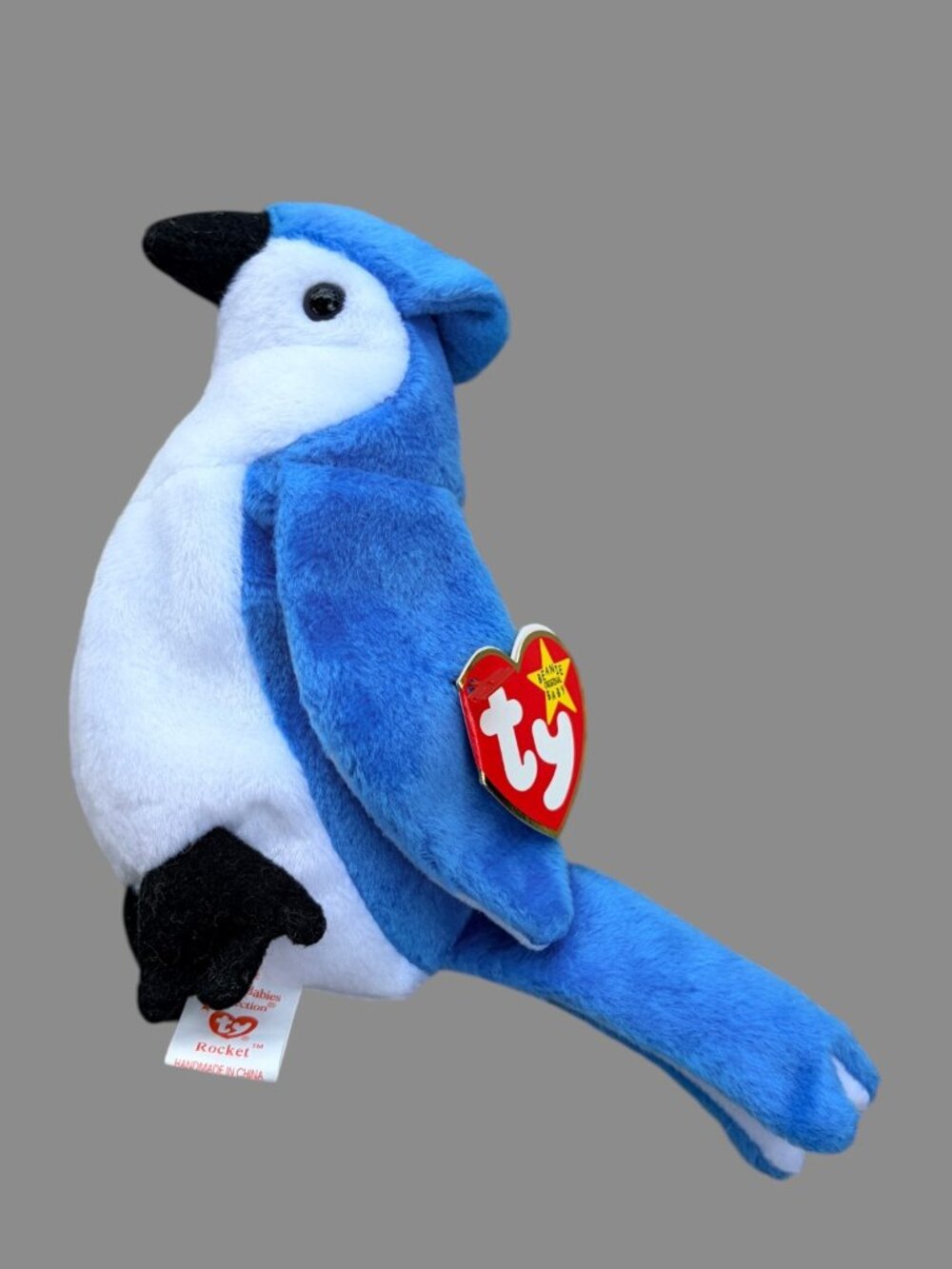 Ty Beanie Baby Rocket Blue Jay Bird Plush 1998 w/ Hang Tag Retired Collectible